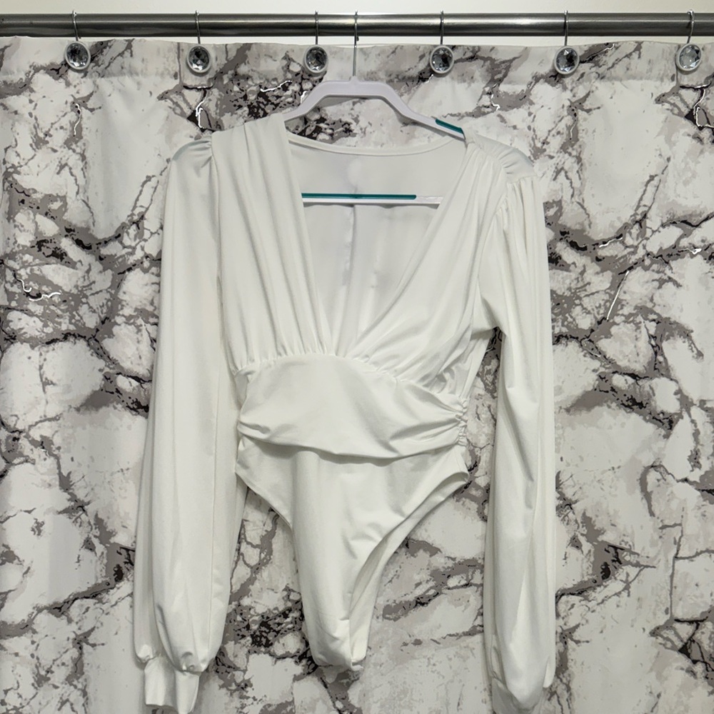 Amazon White Women's Bodysuit deep V